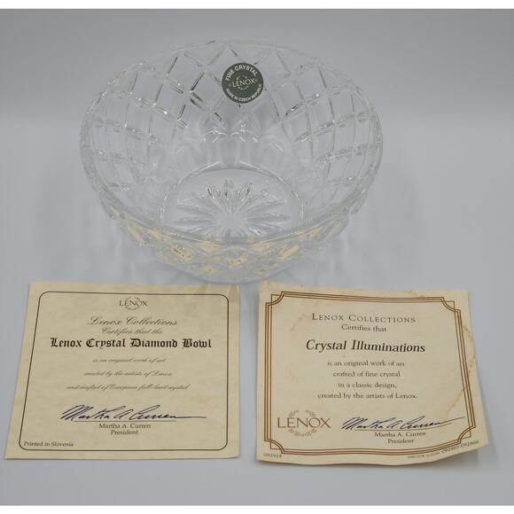 Vintage Lenox Fine Crystal Diamond Bowl With Sticker Czech - Picture 1 of 7